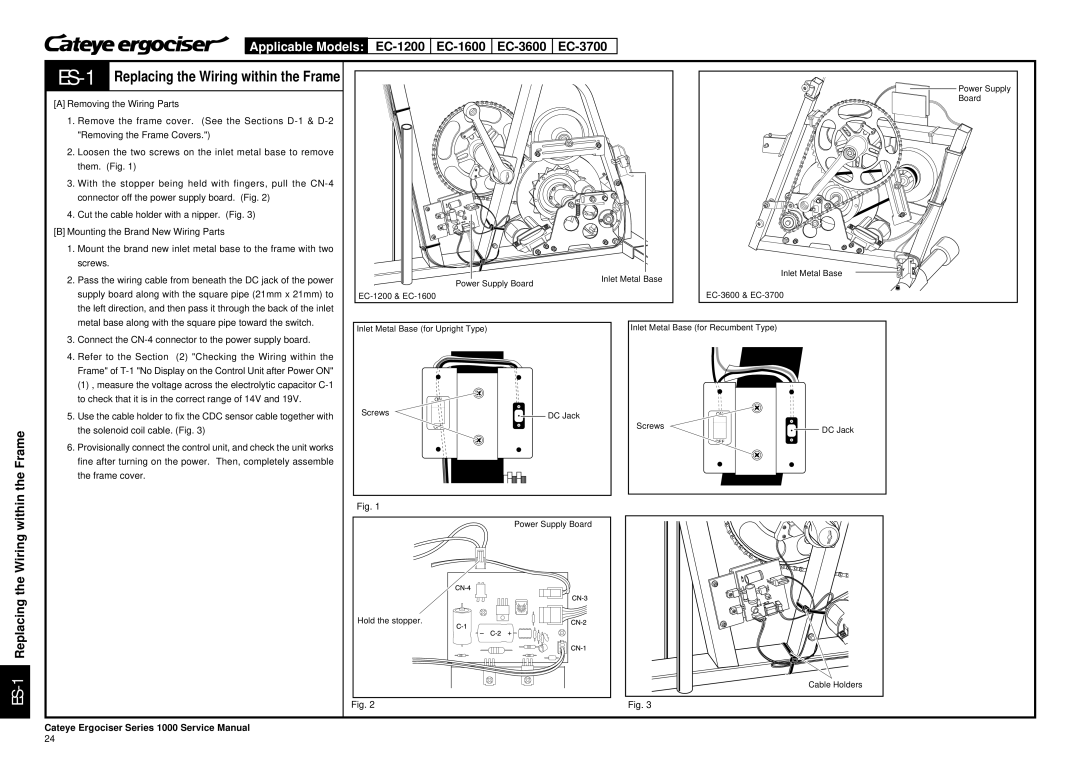 Cateye EC-3700, EC-3600 service manual Frame, ES-1Replacing the Wiring within 