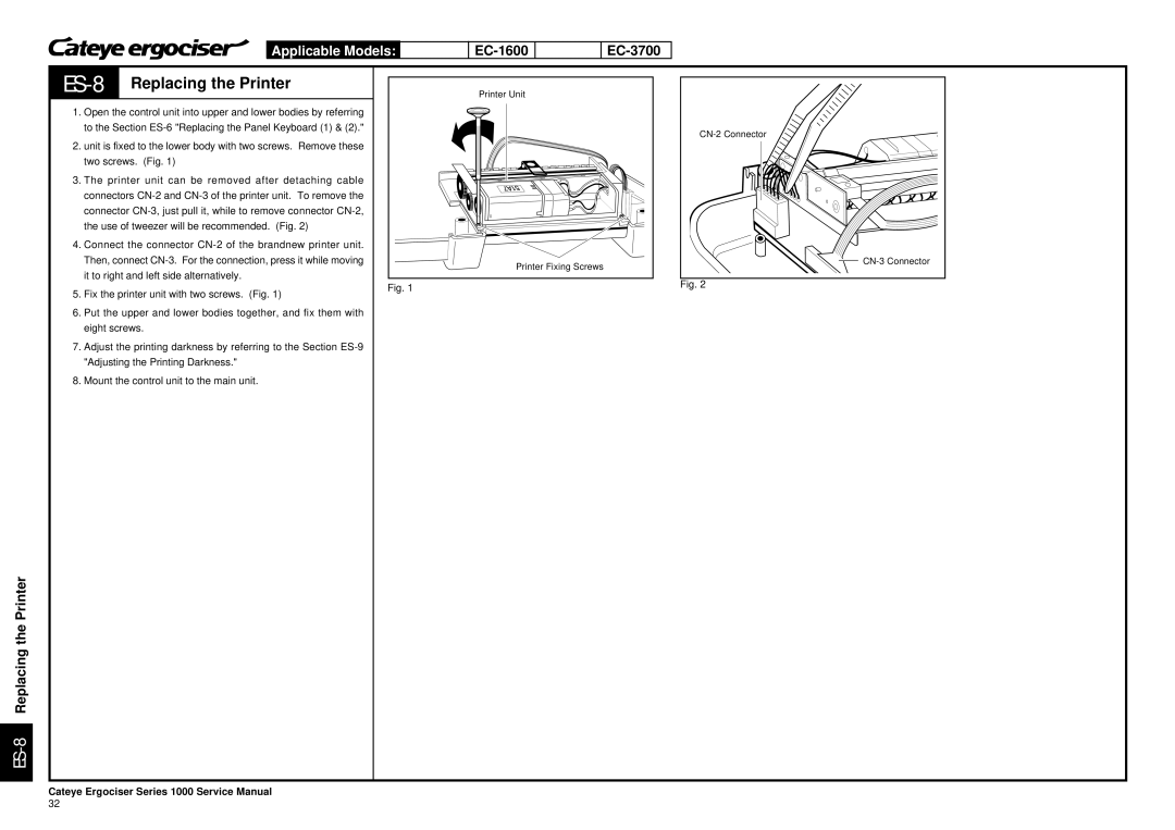 Cateye EC-3700, EC-3600 service manual ES-8Replacing the Printer 