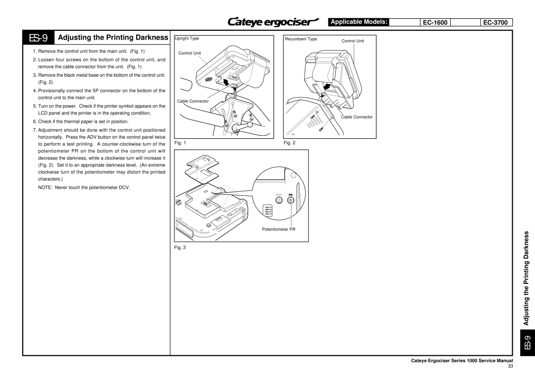 Cateye EC-3600, EC-3700 service manual ES-9Adjusting the Printing Darkness 