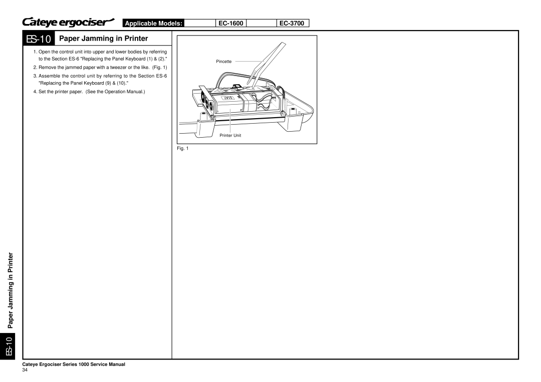 Cateye EC-3700, EC-3600 service manual ES-10Paper Jamming in Printer 