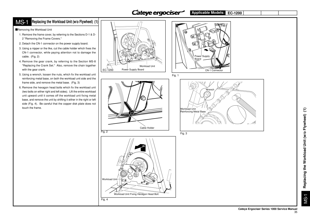 Cateye EC-3600, EC-3700 service manual Workload Unit w/o Flywheel, MS-1Replacing, EC-1200 