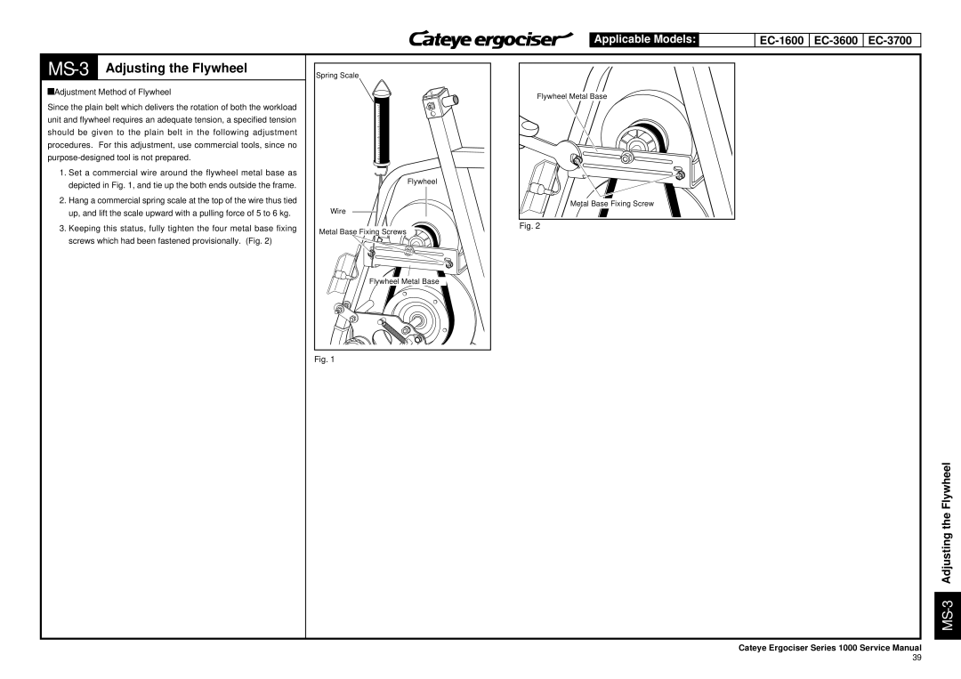 Cateye EC-3700 service manual MS-3Adjusting the Flywheel, EC-1600 EC-3600 