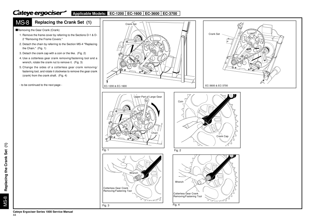 Cateye EC-3700, EC-3600 service manual MS-8Replacing the Crank Set 