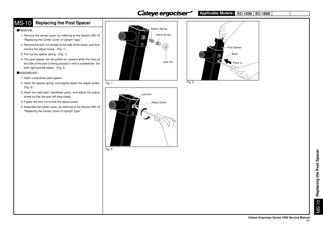 Cateye EC-3600, EC-3700 service manual MS-10Replacing the Post Spacer 