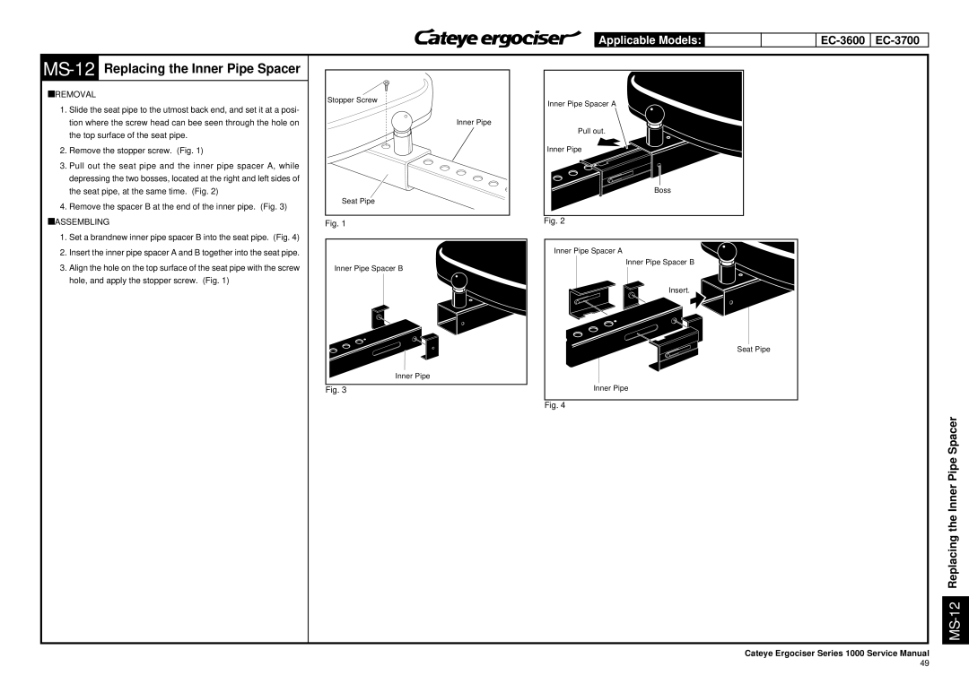 Cateye EC-3600, EC-3700 service manual MS-12Replacing the Inner Pipe Spacer 