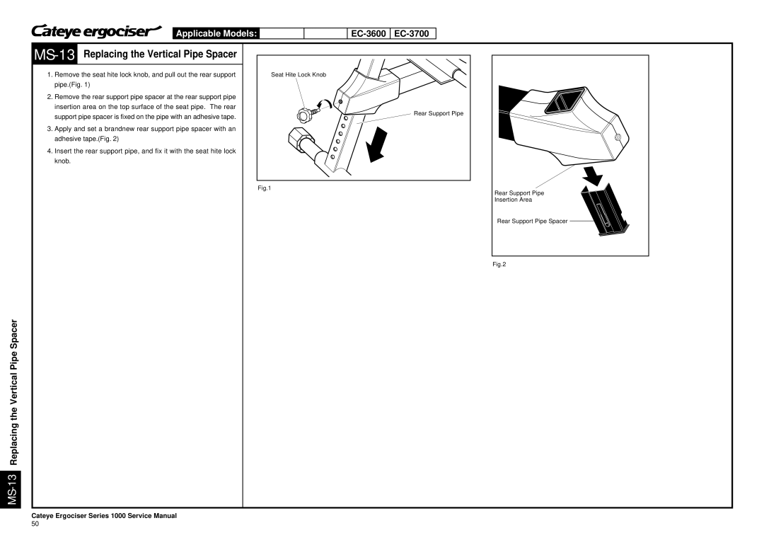 Cateye service manual EC-3600 EC-3700 MS-13Replacing the Vertical Pipe Spacer 