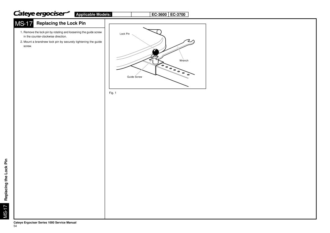 Cateye service manual EC-3600 EC-3700 MS-17Replacing the Lock Pin 