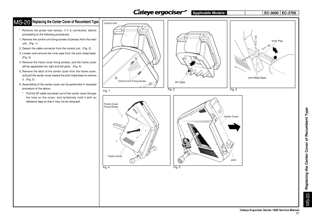 Cateye EC-3600, EC-3700 service manual MS-20Replacing the Center Cover of Recumbent Type 