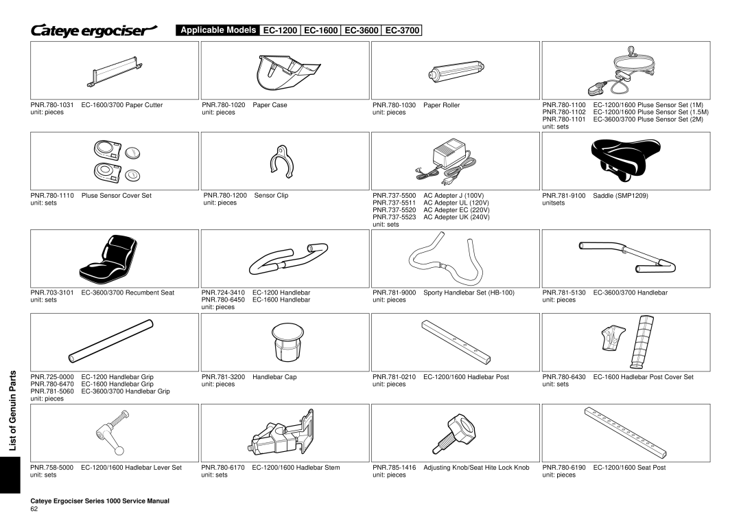 Cateye EC-3700, EC-3600 service manual Applicable Models EC-1200EC-1600 