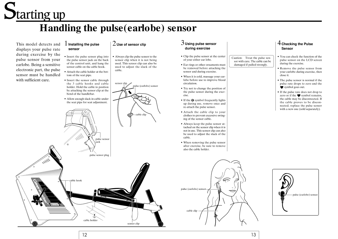 Cateye EC-37OO operating instructions Handling the pulseearlobe sensor, Installing the pulse sensor, Use of sensor clip 