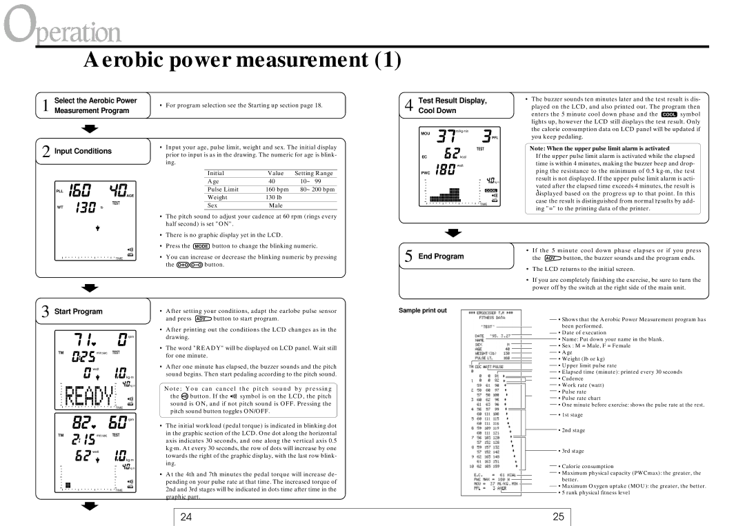 Cateye EC-37OO operating instructions Aerobic power measurement 