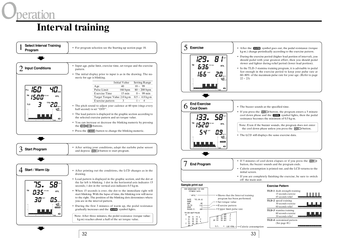 Cateye EC-37OO Interval training, Select Interval Training Program Input Conditions, End Exercise Cool Down 