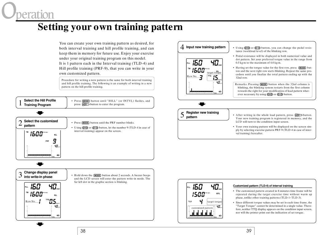 Cateye EC-37OO Setting your own training pattern, Input new training pattern, Registerpattern new training 