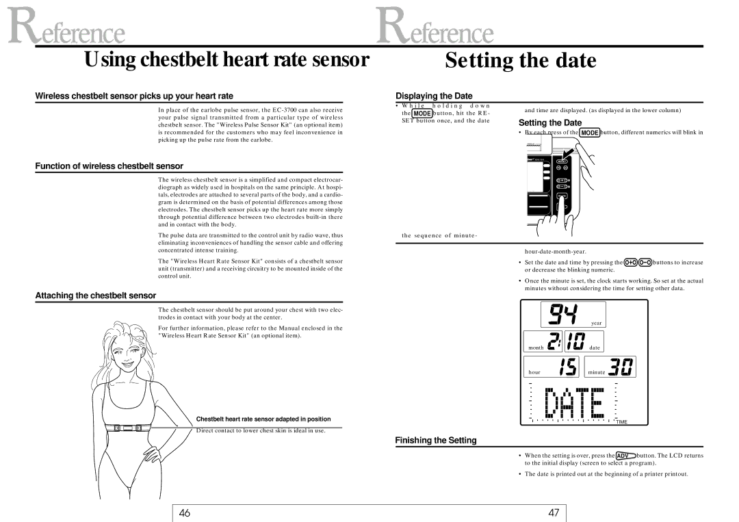 Cateye EC-37OO operating instructions Using chestbelt heart rate sensor, Setting the date 