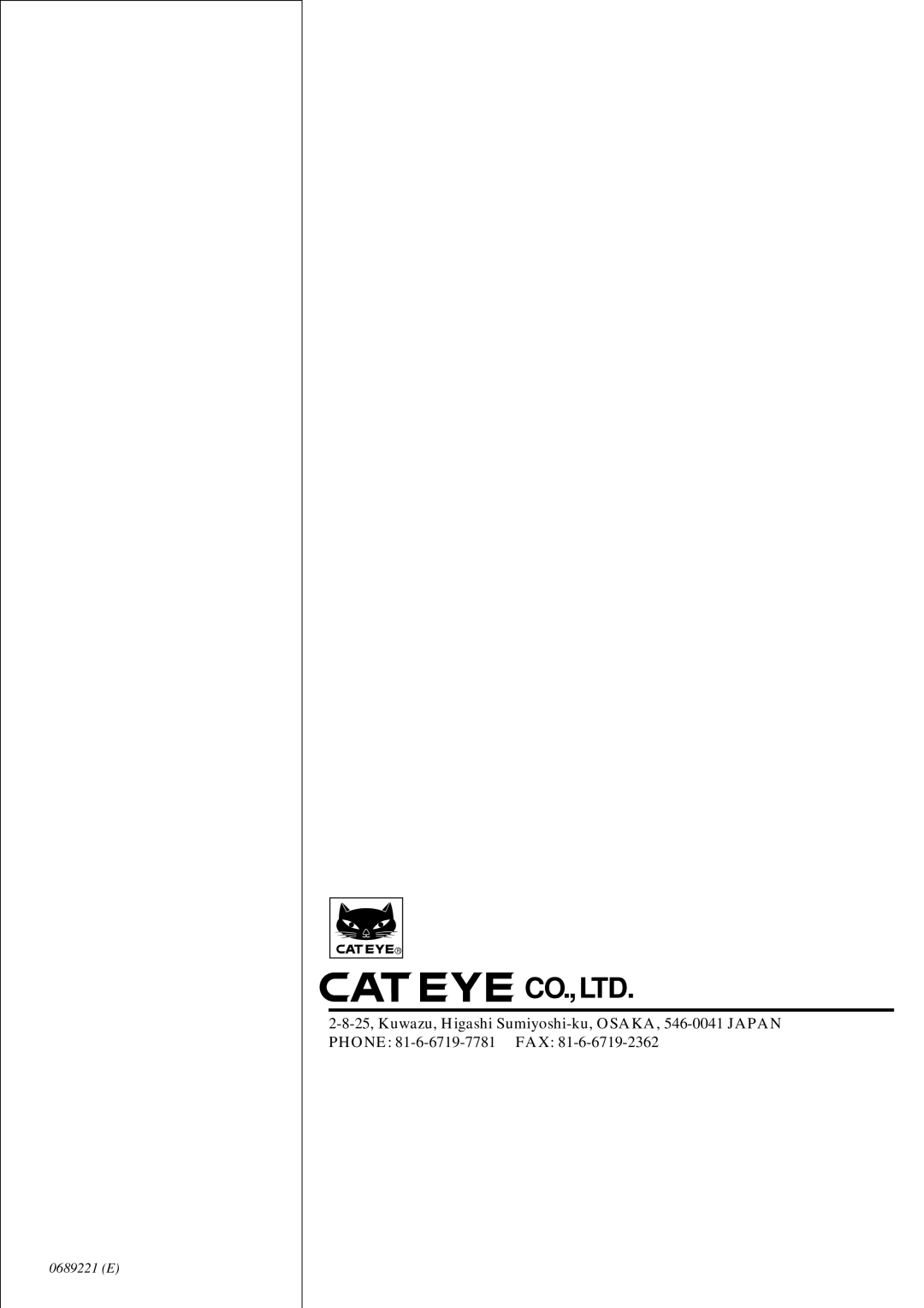 Cateye EC-37OO operating instructions 0689221 E 