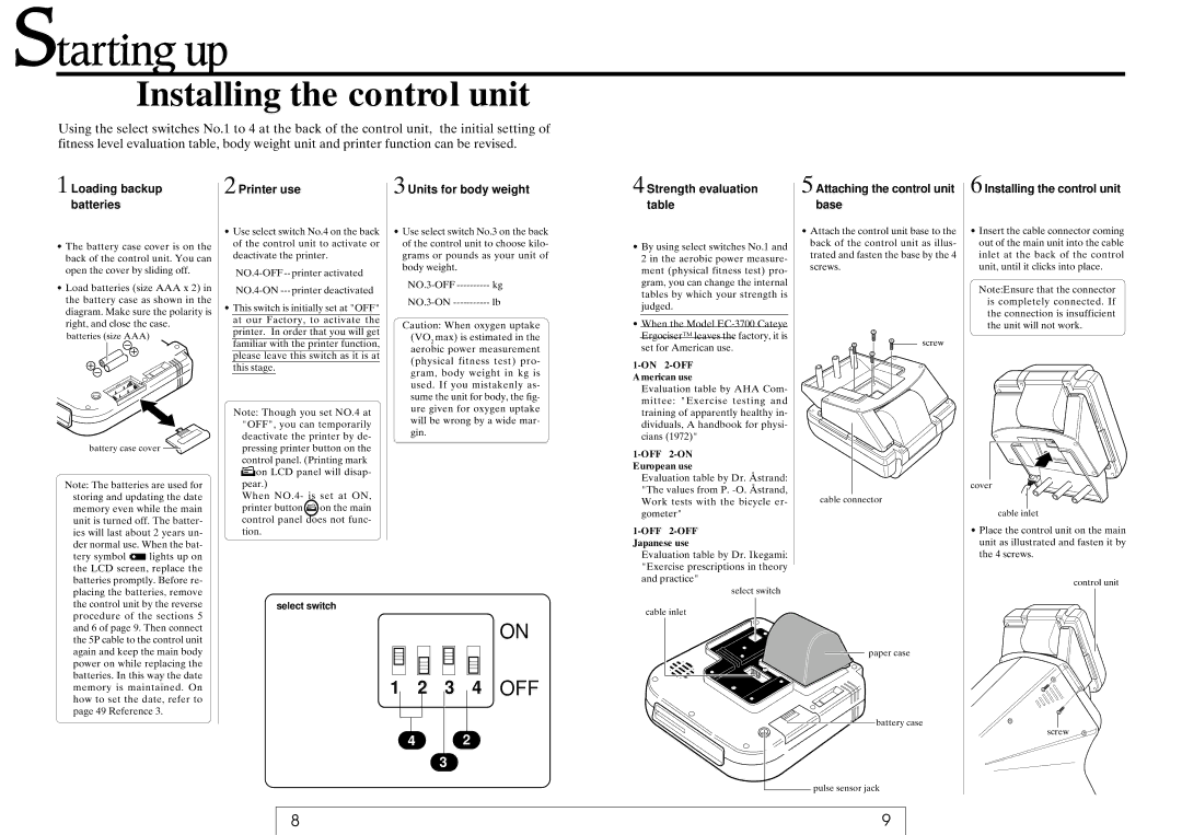 Cateye EC-37OO operating instructions Installing the control unit 