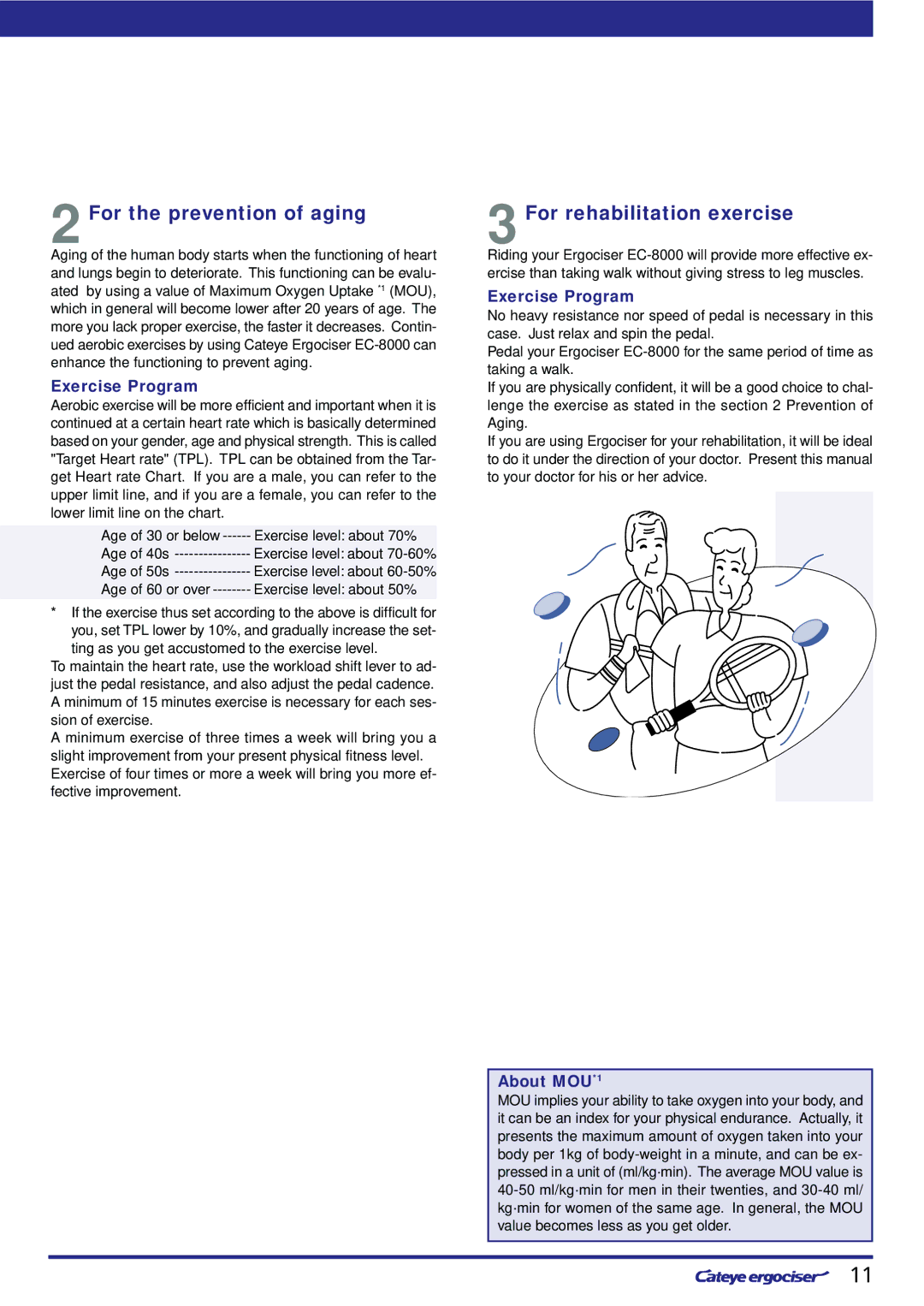 Cateye EC-8OOOU instruction manual 2For the prevention of aging, 3For rehabilitation exercise, About MOU*1 