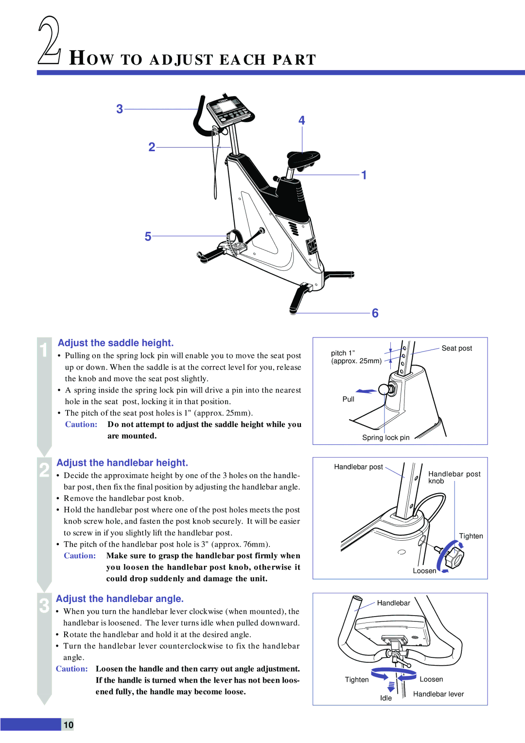 Cateye EC-C400 2HOW to Adjust Each Part, Adjust the saddle height, Adjust the handlebar height, Adjust the handlebar angle 