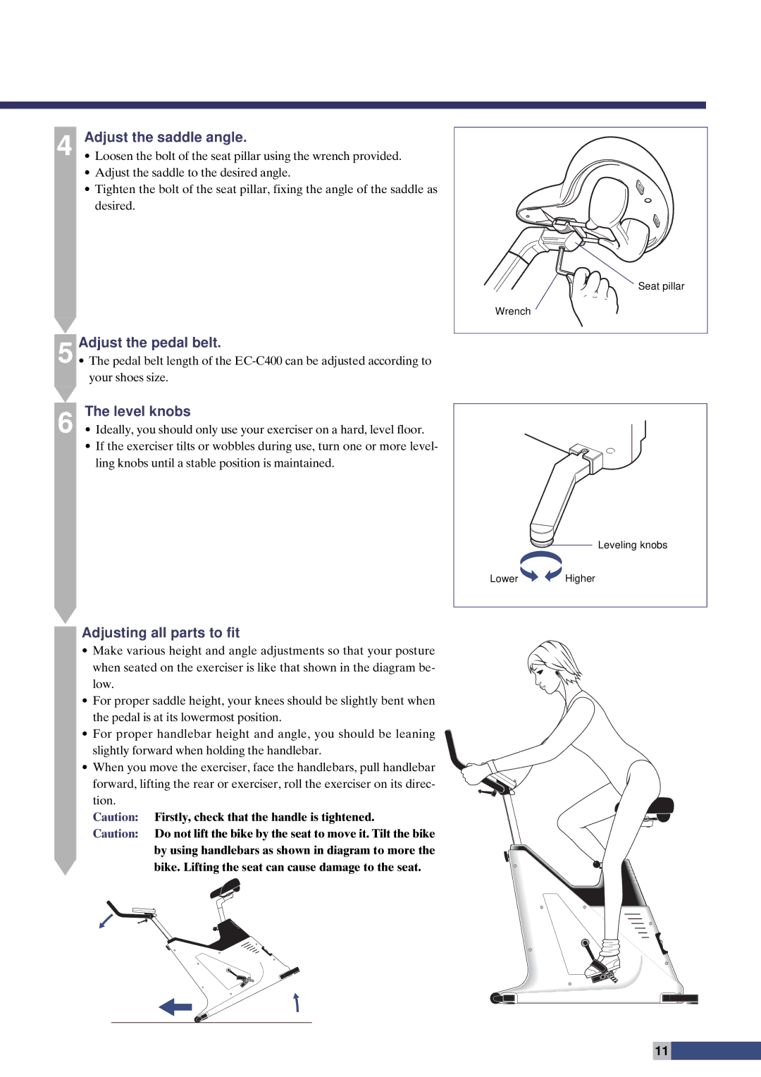 Cateye EC-C400 instruction manual Adjust the saddle angle 