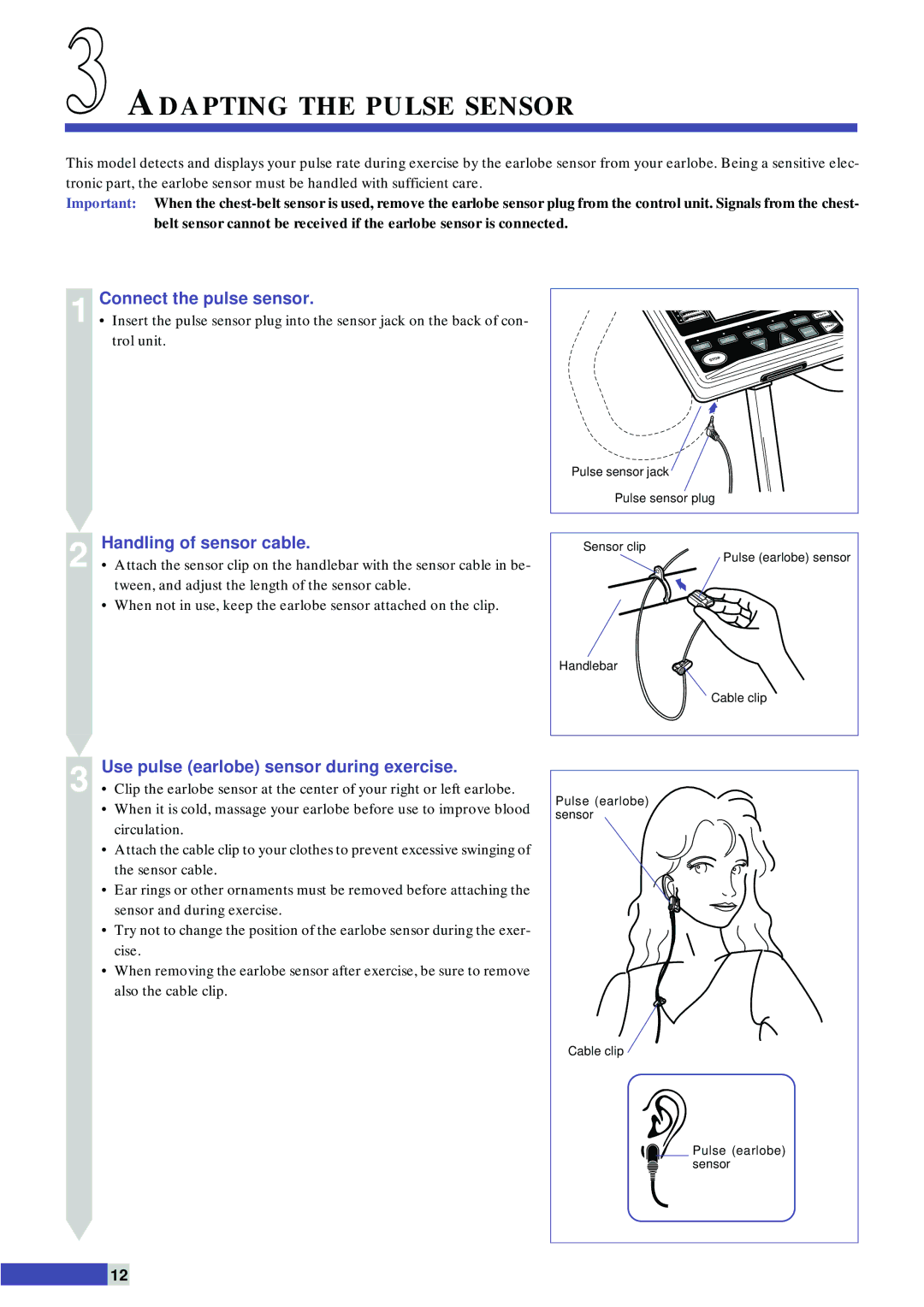 Cateye EC-C400 instruction manual Adapting the Pulse Sensor, Connect the pulse sensor, Handling of sensor cable 