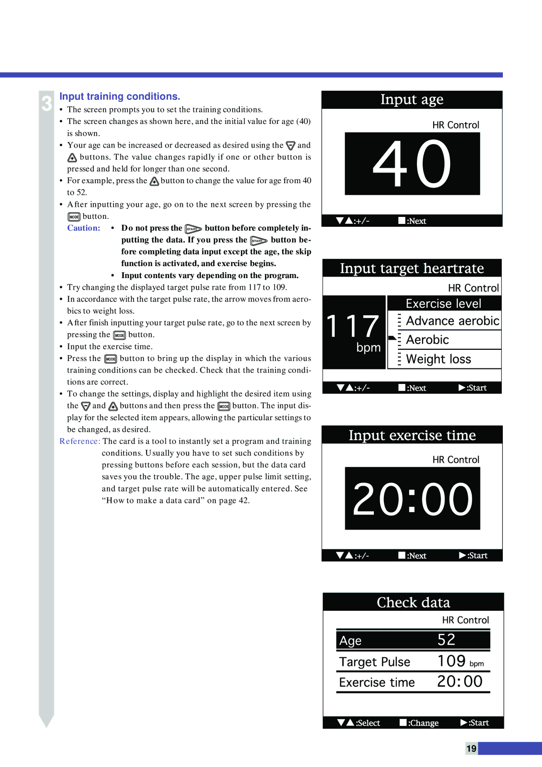 Cateye EC-C400 instruction manual Input training conditions 