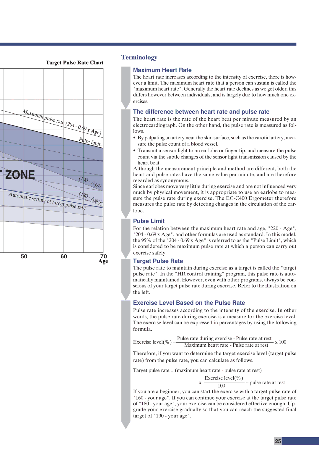 Cateye EC-C400 Maximum Heart Rate, Difference between heart rate and pulse rate, Pulse Limit, Target Pulse Rate 