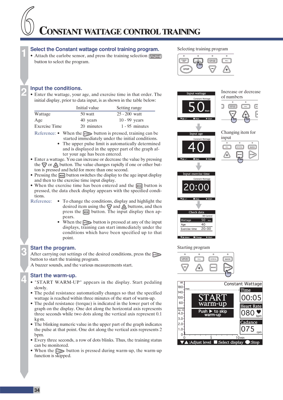 Cateye EC-C400 instruction manual 6CONSTANT Wattage Control Training, Select the Constant wattage control training program 