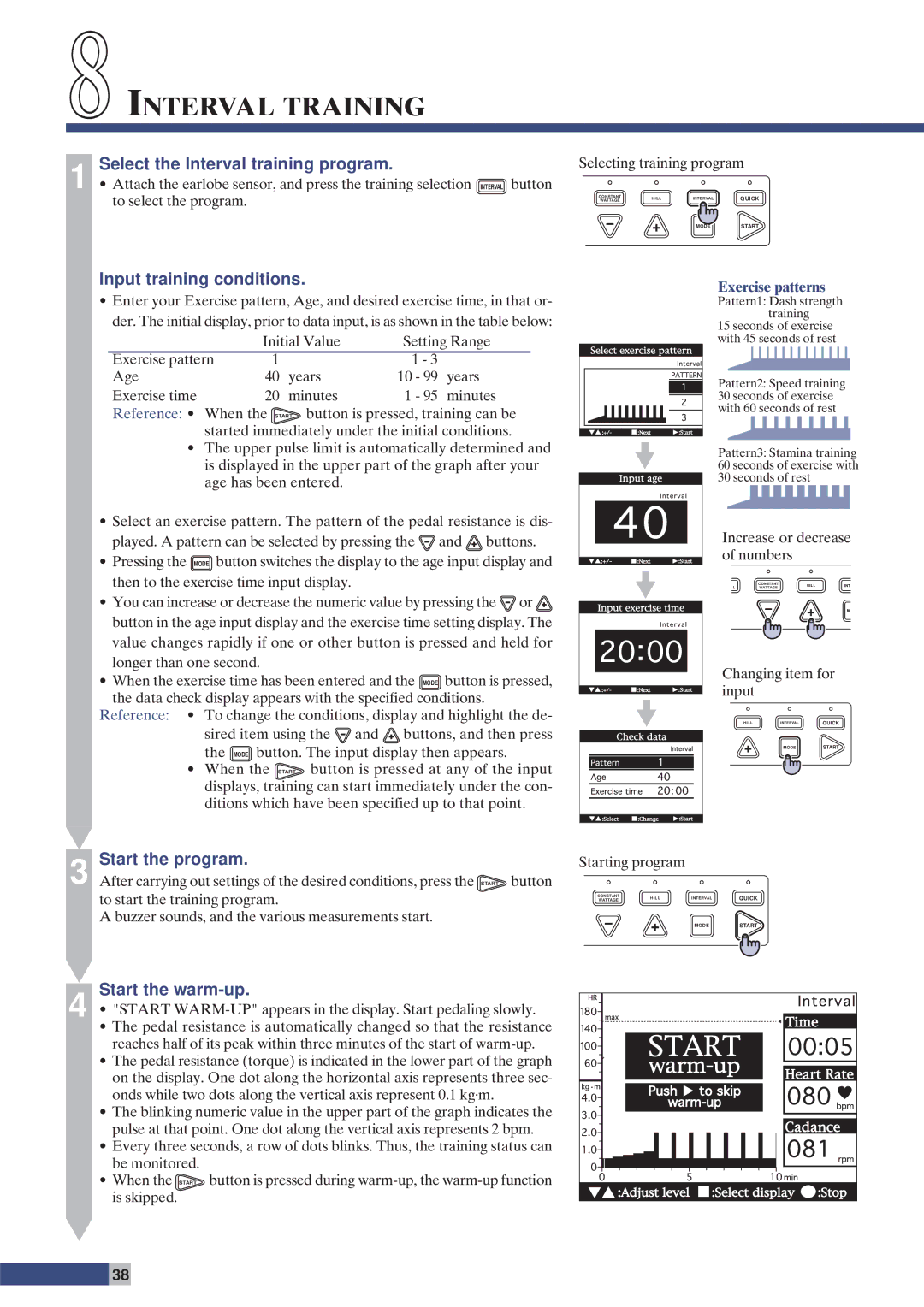 Cateye EC-C400 instruction manual 8INTERVAL Training, Select the Interval training program 