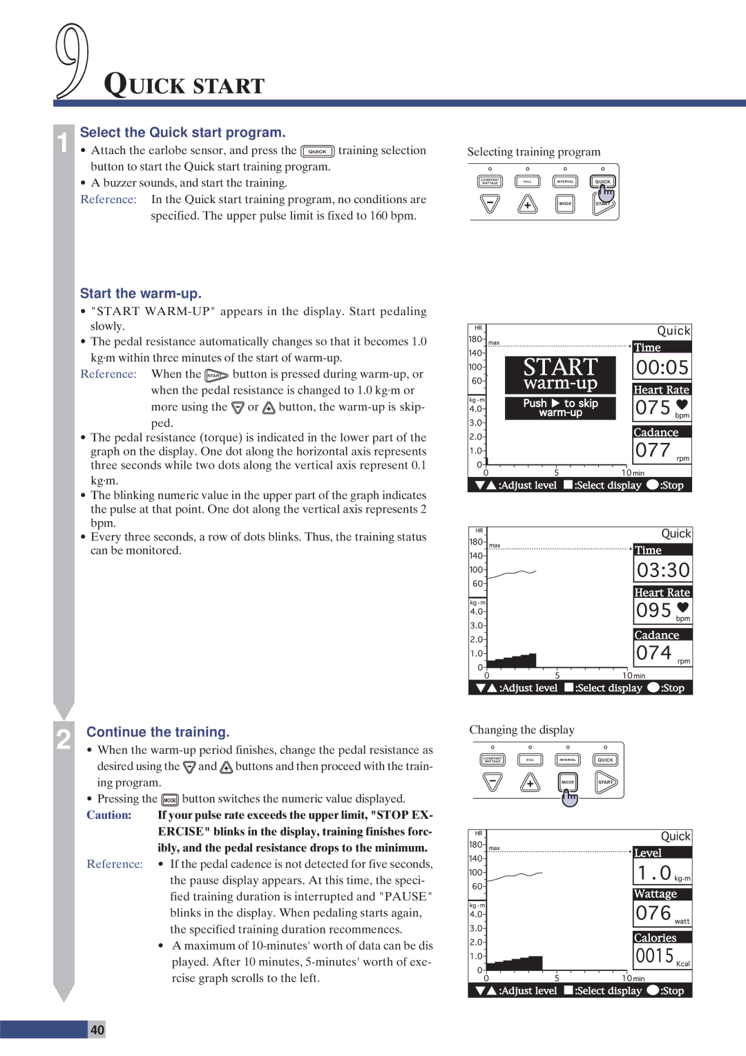 Cateye EC-C400 instruction manual 9QUICK Start, Select the Quick start program 