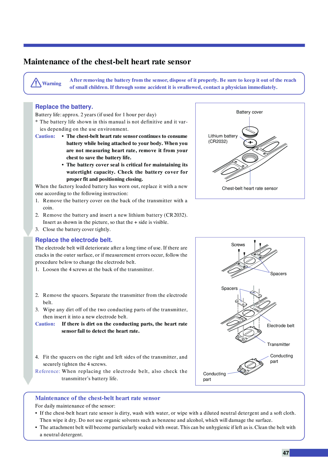 Cateye EC-C400 instruction manual Replace the battery, Replace the electrode belt 