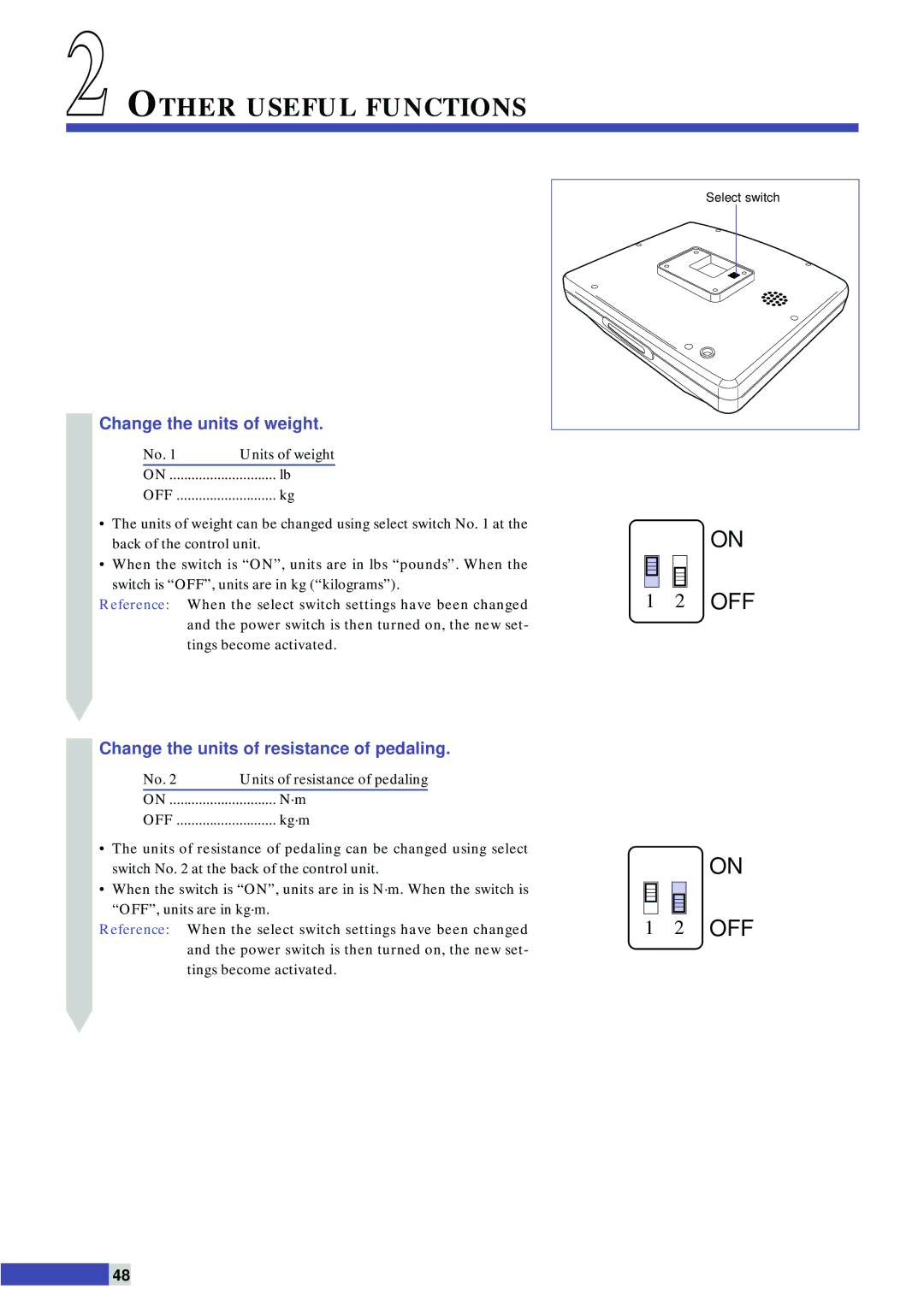 Cateye EC-C400 Other Useful Functions, Change the units of weight, Change the units of resistance of pedaling 