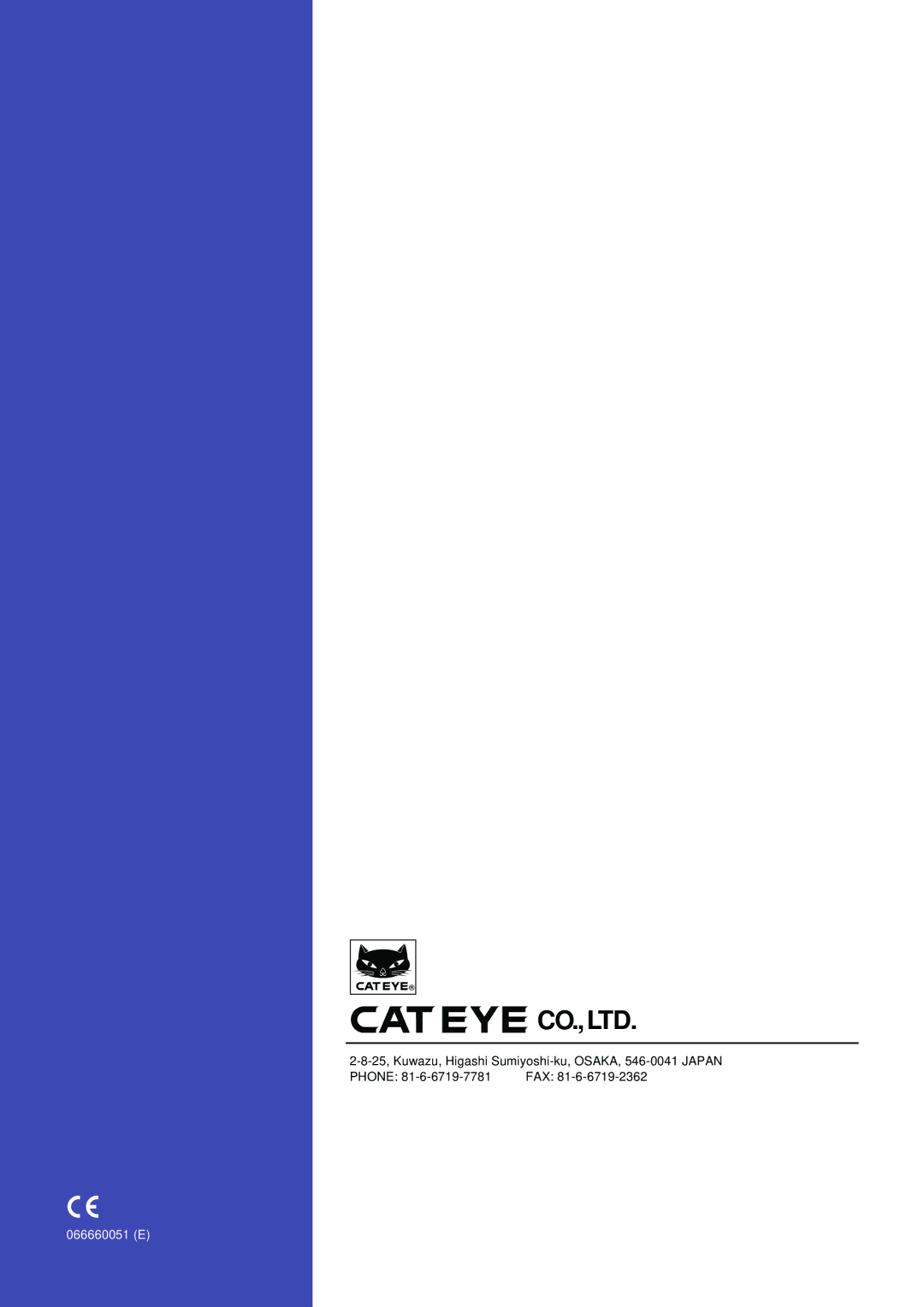 Cateye EC-C400 instruction manual 066660051 E 