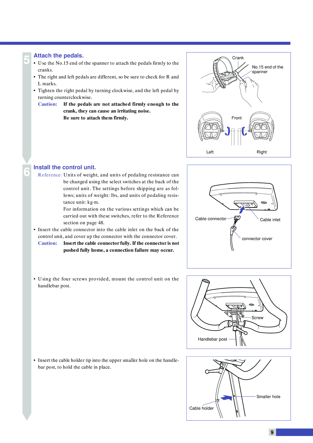 Cateye EC-C400 instruction manual Attach the pedals, Install the control unit 