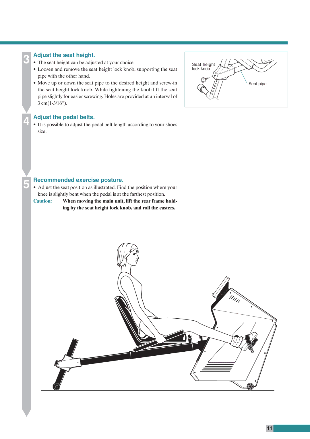 Cateye EC-C400R instruction manual Adjust the seat height, Adjust the pedal belts, Recommended exercise posture 