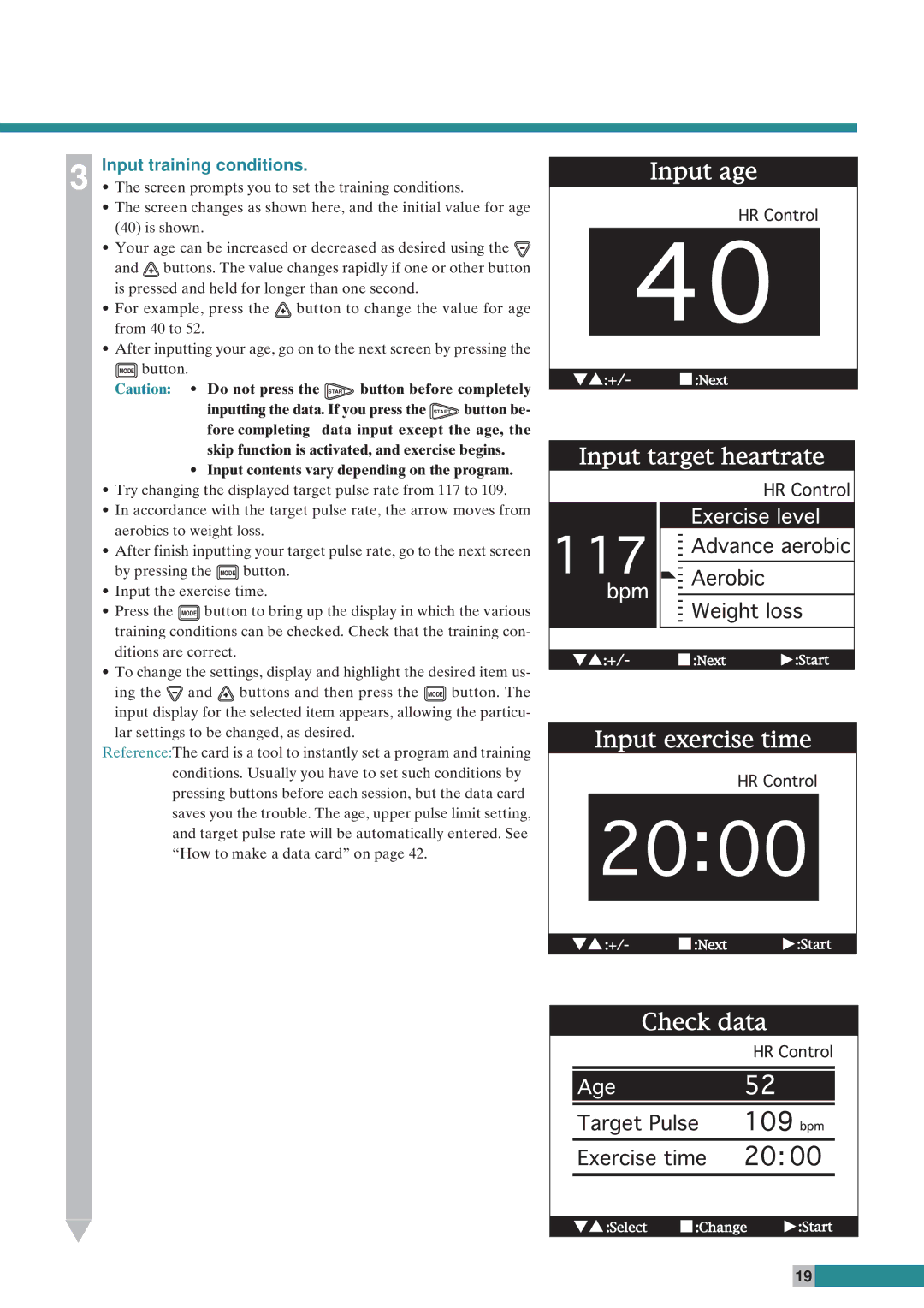 Cateye EC-C400R instruction manual Input training conditions 