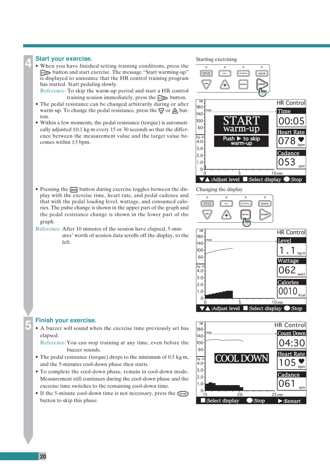 Cateye EC-C400R instruction manual Start your exercise, Finish your exercise 