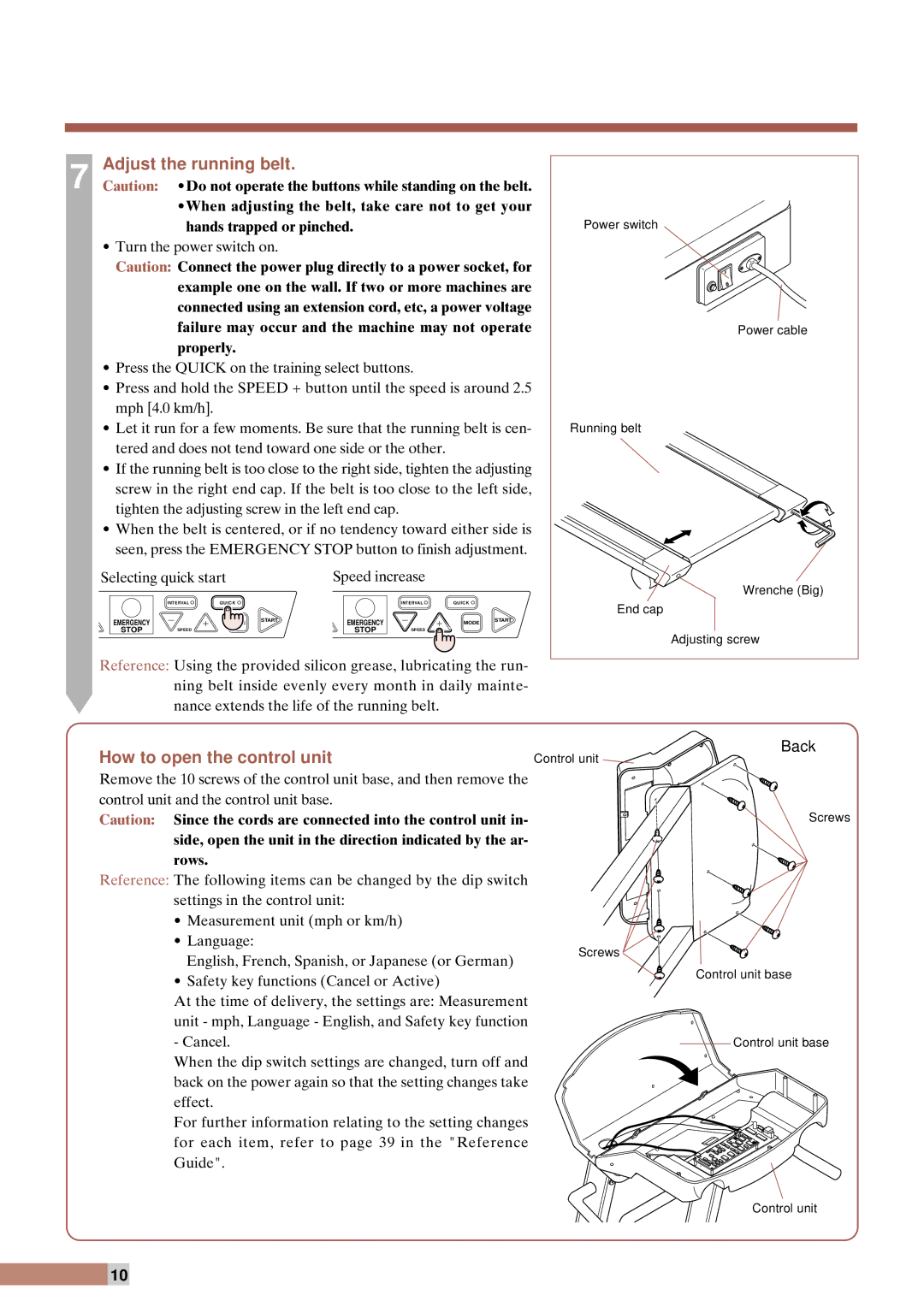 Cateye EC-T220 instruction manual Adjust the running belt, How to open the control unit 