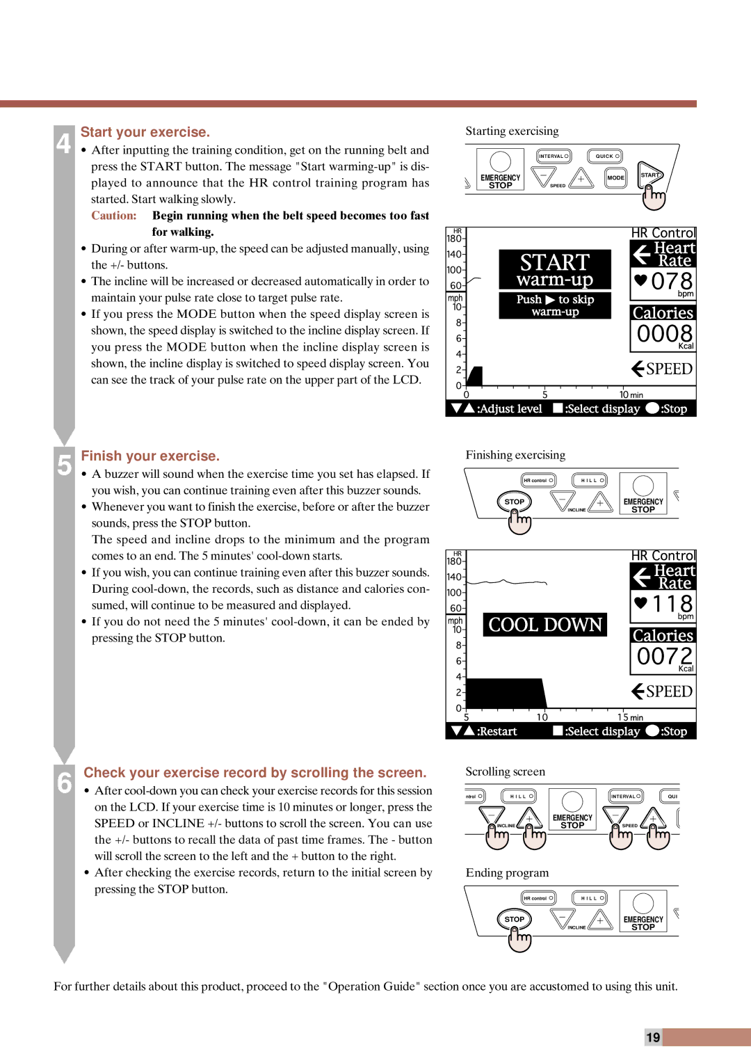 Cateye EC-T220 instruction manual Start your exercise, Check your exercise record by scrolling the screen 