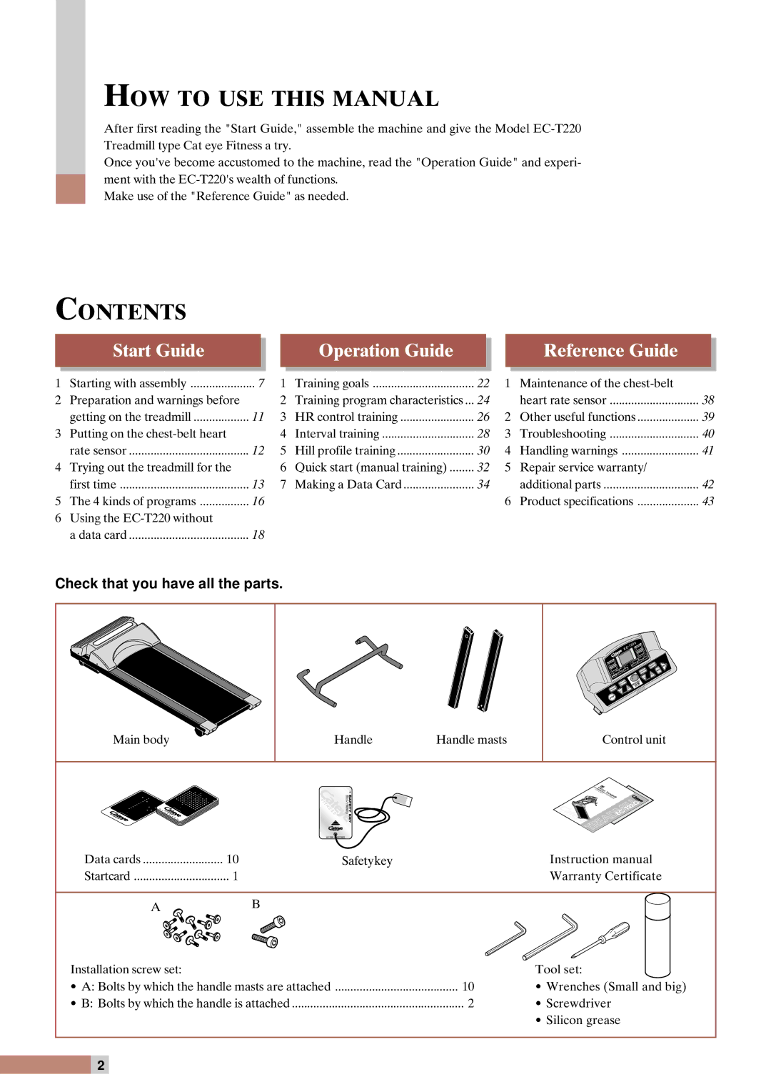 Cateye EC-T220 instruction manual HOW to USE this Manual, Contents 