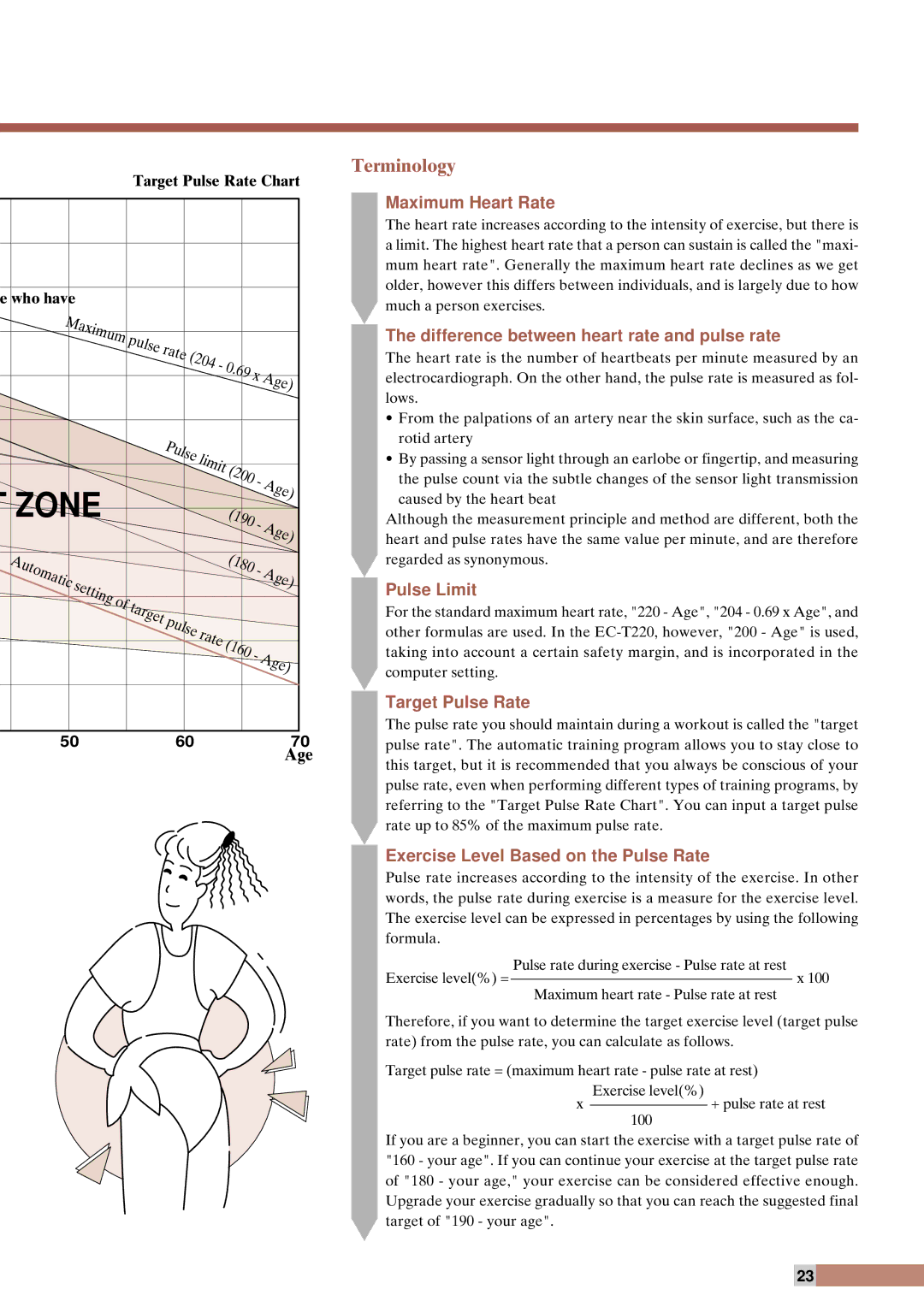 Cateye EC-T220 Maximum Heart Rate, Difference between heart rate and pulse rate, Pulse Limit, Target Pulse Rate 