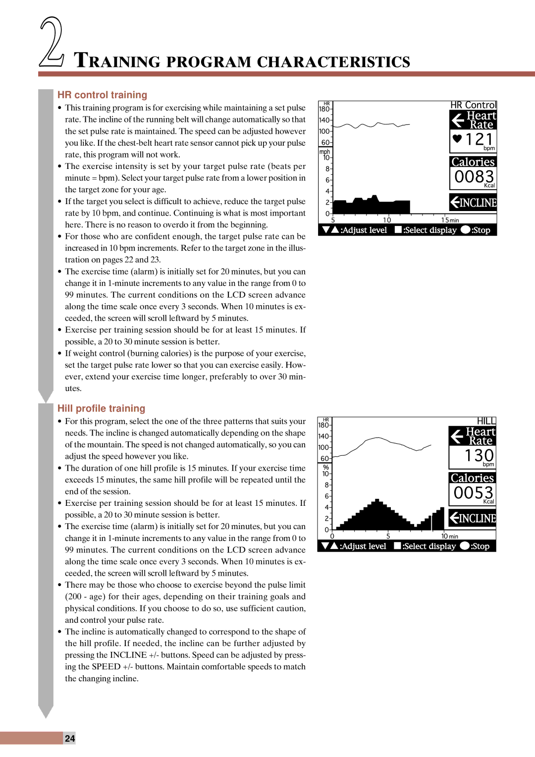 Cateye EC-T220 instruction manual Training Program Characteristics, HR control training, Hill profile training 