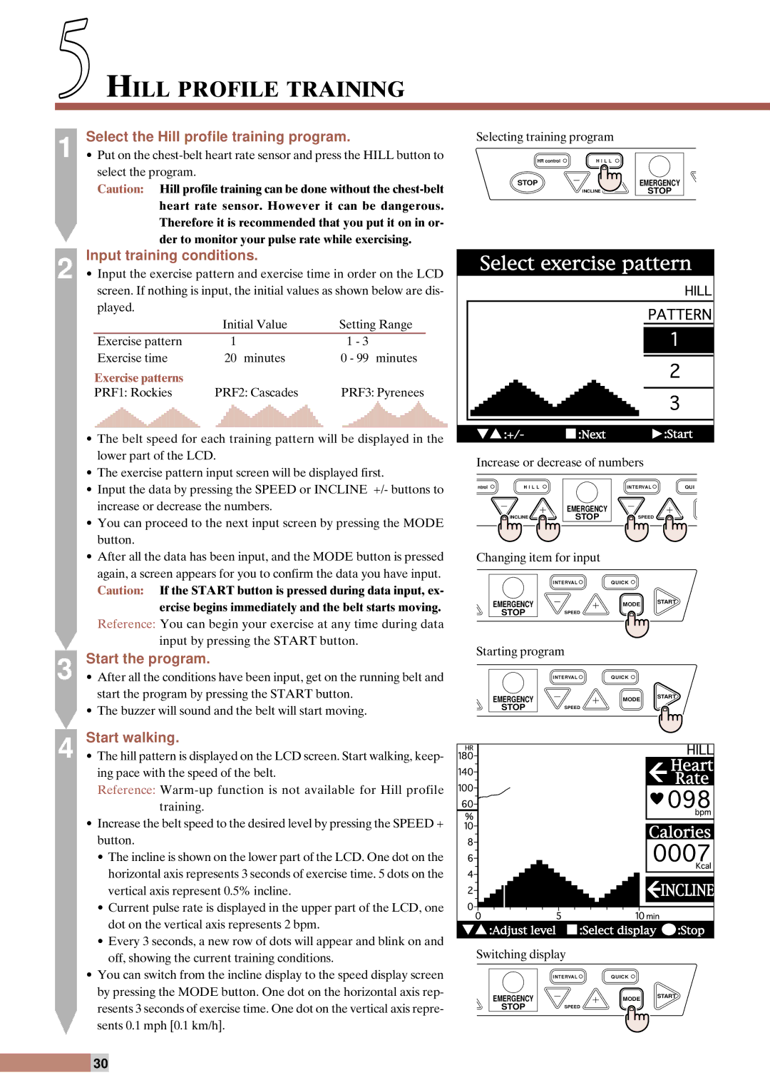 Cateye EC-T220 instruction manual Hill Profile Training, Select the Hill profile training program 