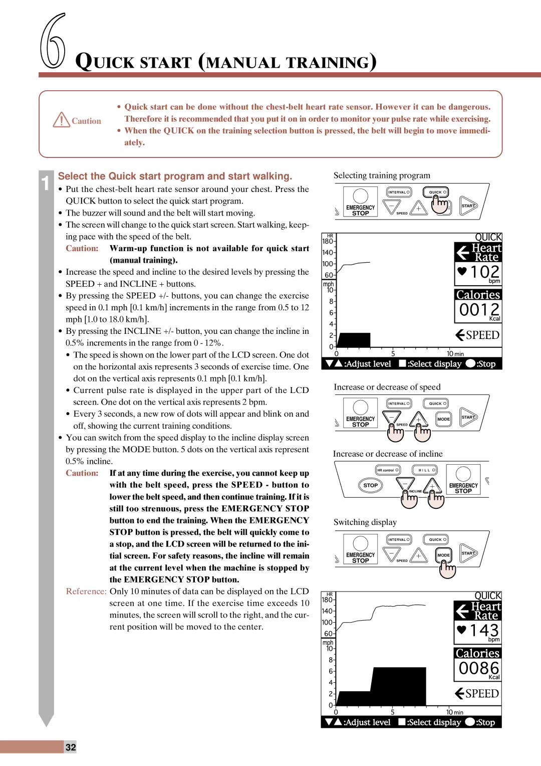 Cateye EC-T220 instruction manual Quick Start Manual Training, Select the Quick start program and start walking 