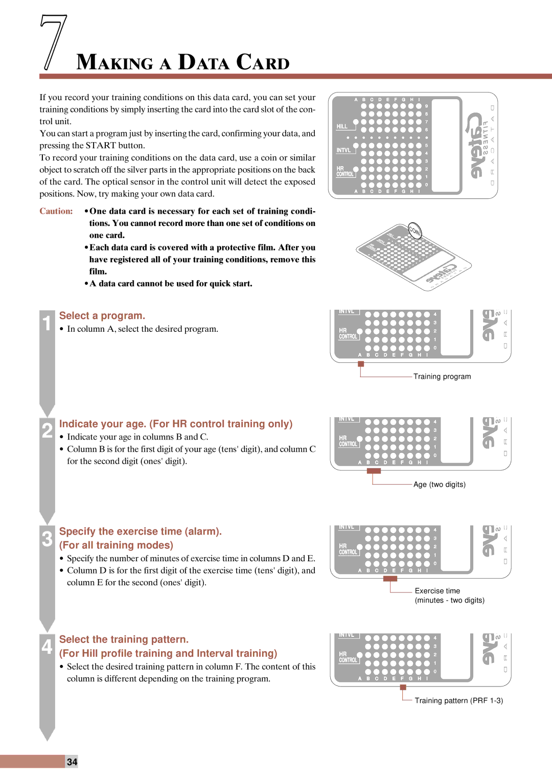 Cateye EC-T220 instruction manual Making a Data Card, Select a program, Indicate your age. For HR control training only 