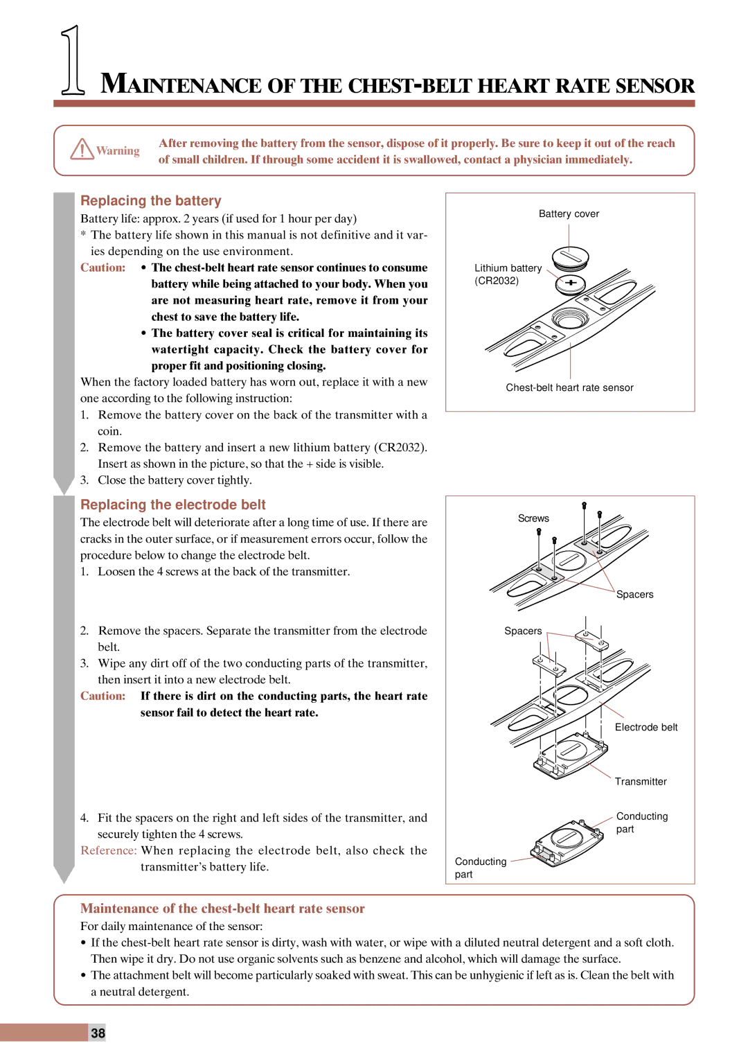 Cateye EC-T220 instruction manual Replacing the battery, Replacing the electrode belt 