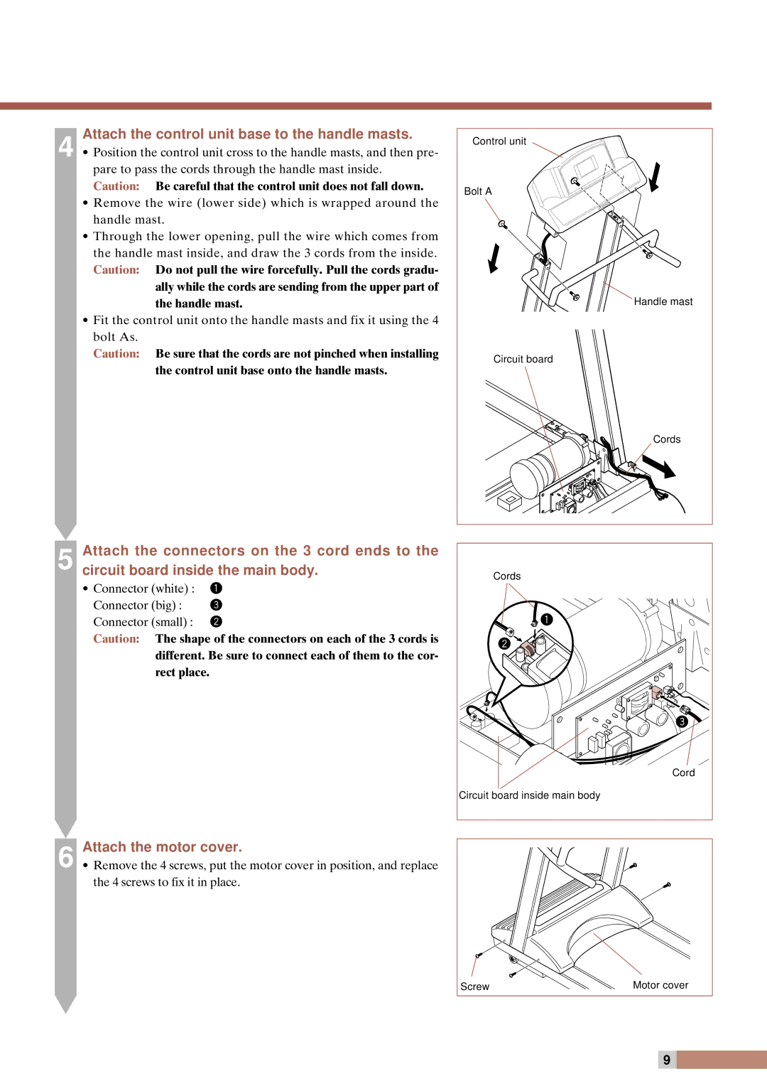 Cateye EC-T220 instruction manual Attach the control unit base to the handle masts, Attach the motor cover 