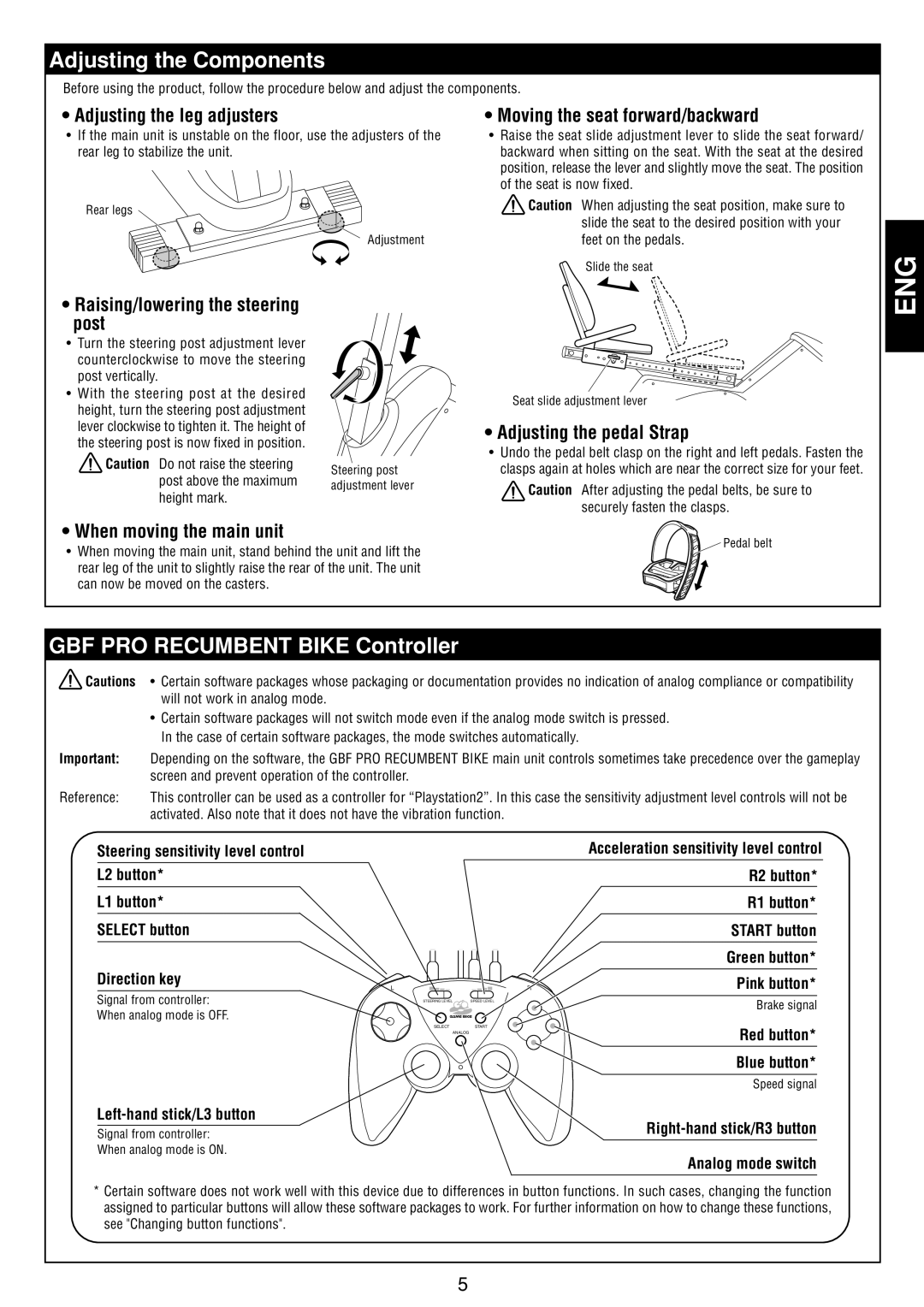 Cateye GB-300R operation manual Adjusting the Components, GBF PRO Recumbent Bike Controller 