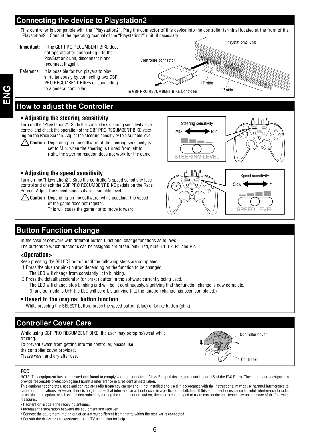 Cateye GB-300R operation manual Connecting the device to Playstation2, How to adjust the Controller, Button Function change 