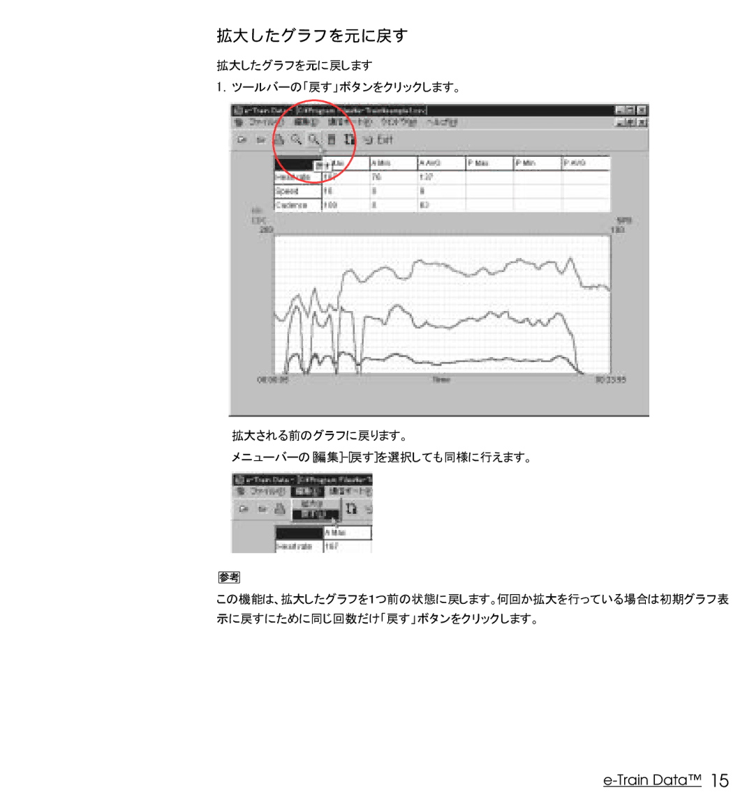 Cateye Heart Rate Computer manual 拡大したグラフを元に戻す 