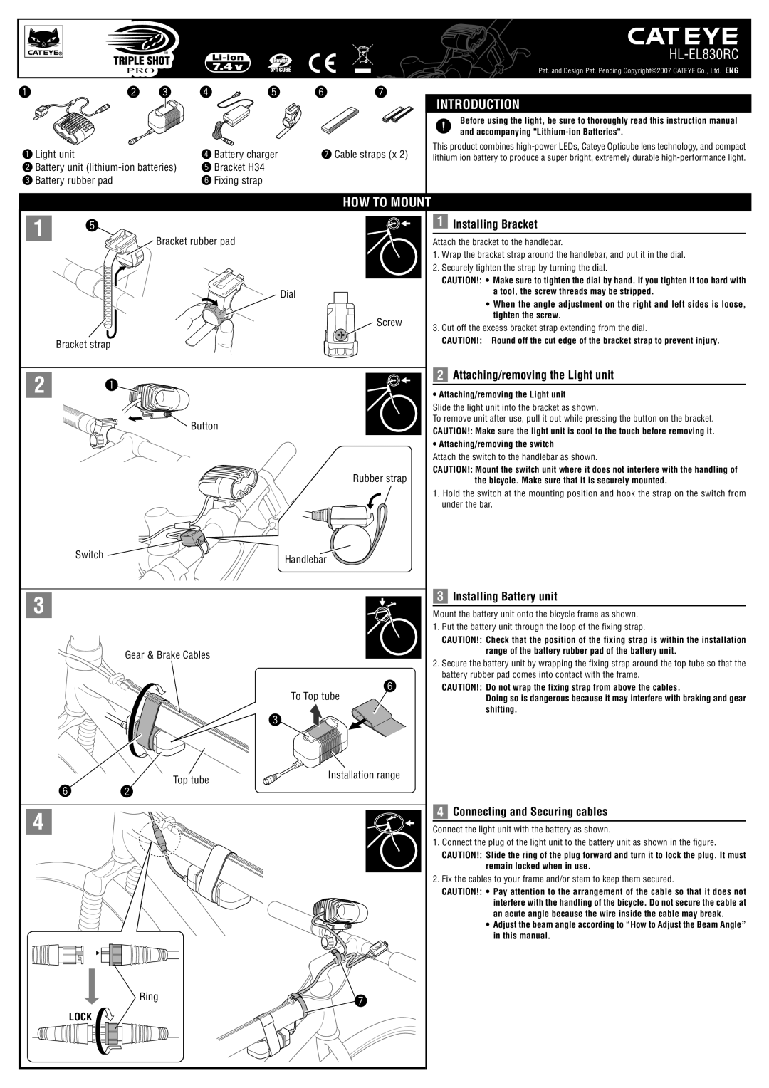 Cateye HL-EL830RC instruction manual Introduction, HOW to Mount 